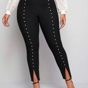 BloomChic Pearl Beaded Split Hem Black Pants (18/2X)